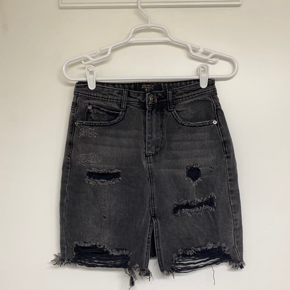 Forever 21 black denim skirt with slit